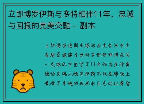 立即博罗伊斯与多特相伴11年，忠诚与回报的完美交融 - 副本