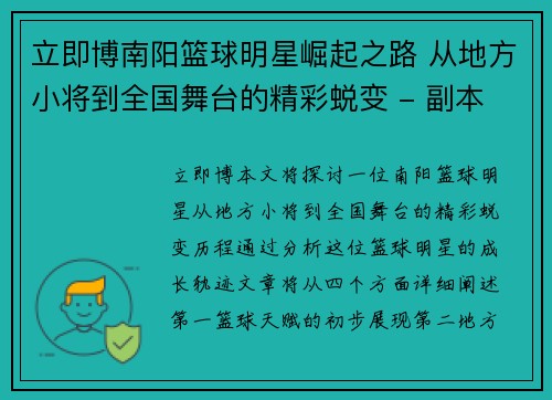 立即博南阳篮球明星崛起之路 从地方小将到全国舞台的精彩蜕变 - 副本